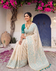 Sky Blue Premium Soft Matka Cotton with Jamdani Concept Saree