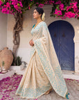 Sky Blue Premium Soft Matka Cotton with Jamdani Concept Saree