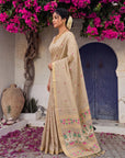 Chickoo Premium Soft Muga Cotton Swan Pattern Saree
