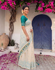 Sky Blue Premium Soft Matka Cotton with Jamdani Concept Saree