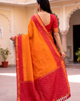 Orange Soft Ikkat Pochampally Patola Silk Zari Woven Saree
