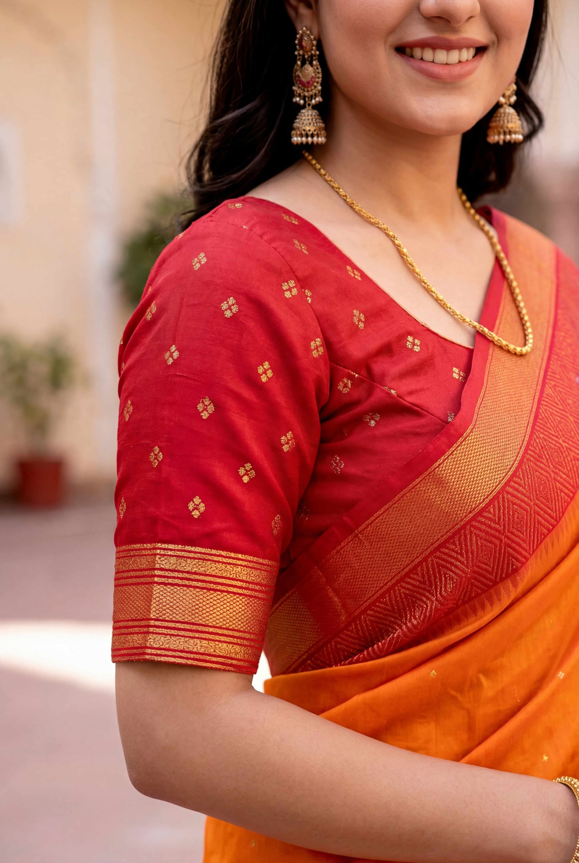 Orange Soft Ikkat Pochampally Patola Silk Zari Woven Saree