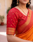 Orange Soft Ikkat Pochampally Patola Silk Zari Woven Saree