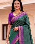 Peacock Blue Soft Ikkat Pochampally Patola Silk Zari Woven Saree