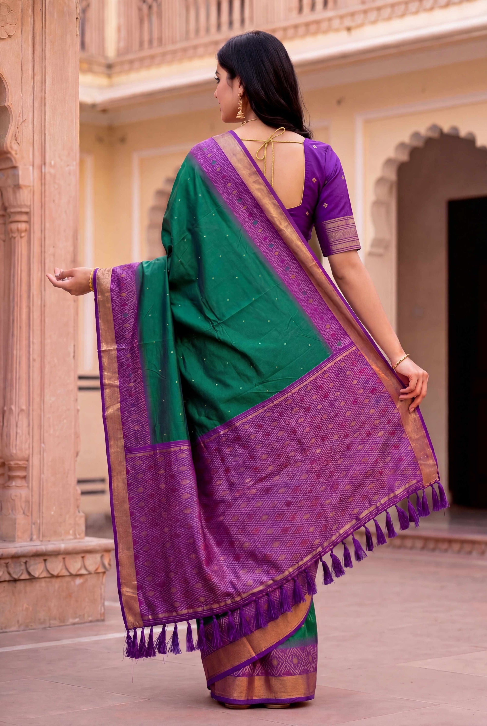 Peacock Blue Soft Ikkat Pochampally Patola Silk Zari Woven Saree