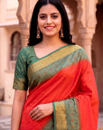 Peach Soft Ikkat Pochampally Patola Silk Zari Woven Saree