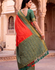 Peach Soft Ikkat Pochampally Patola Silk Zari Woven Saree