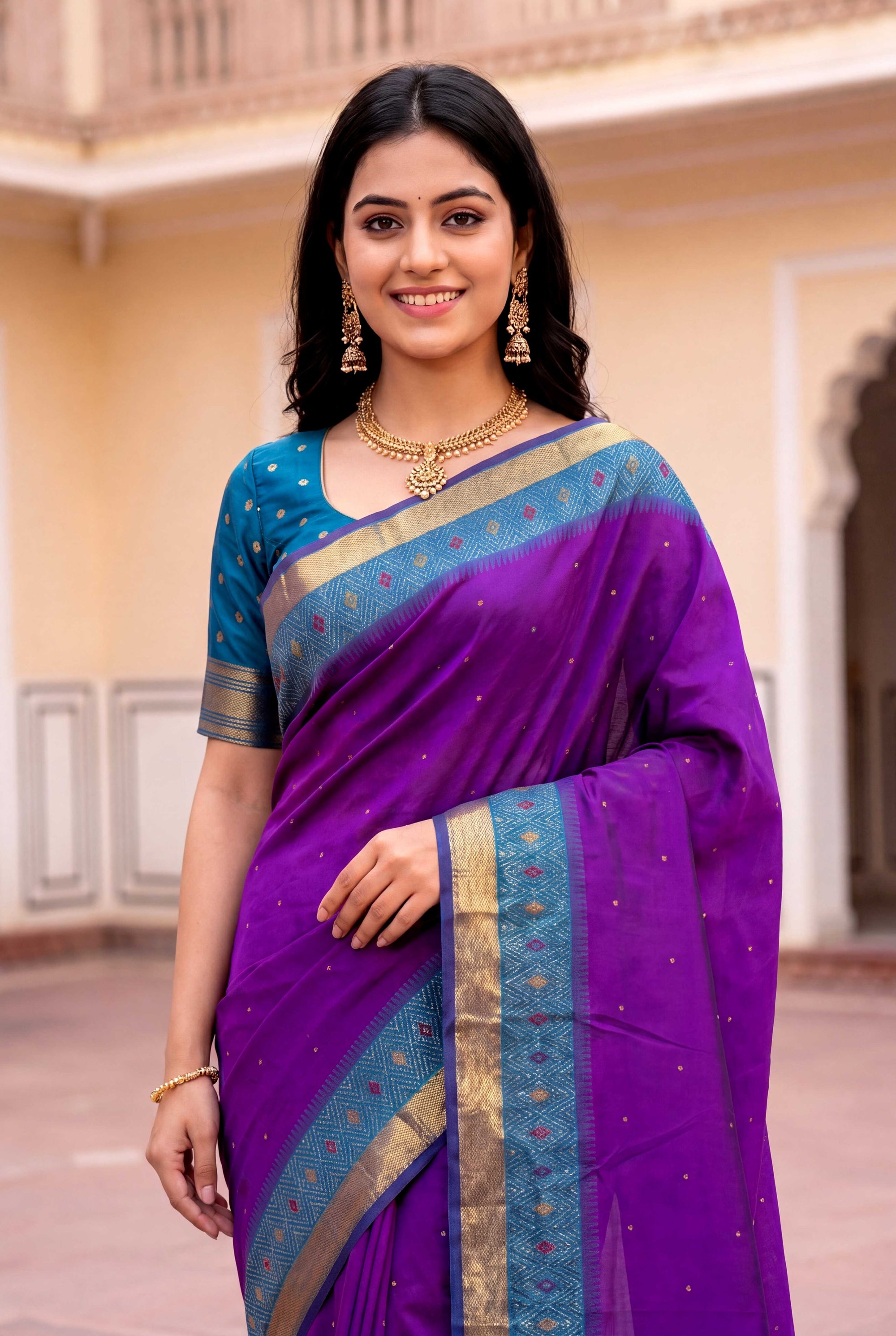 Purple Soft Ikkat Pochampally Patola Silk Zari Woven Saree