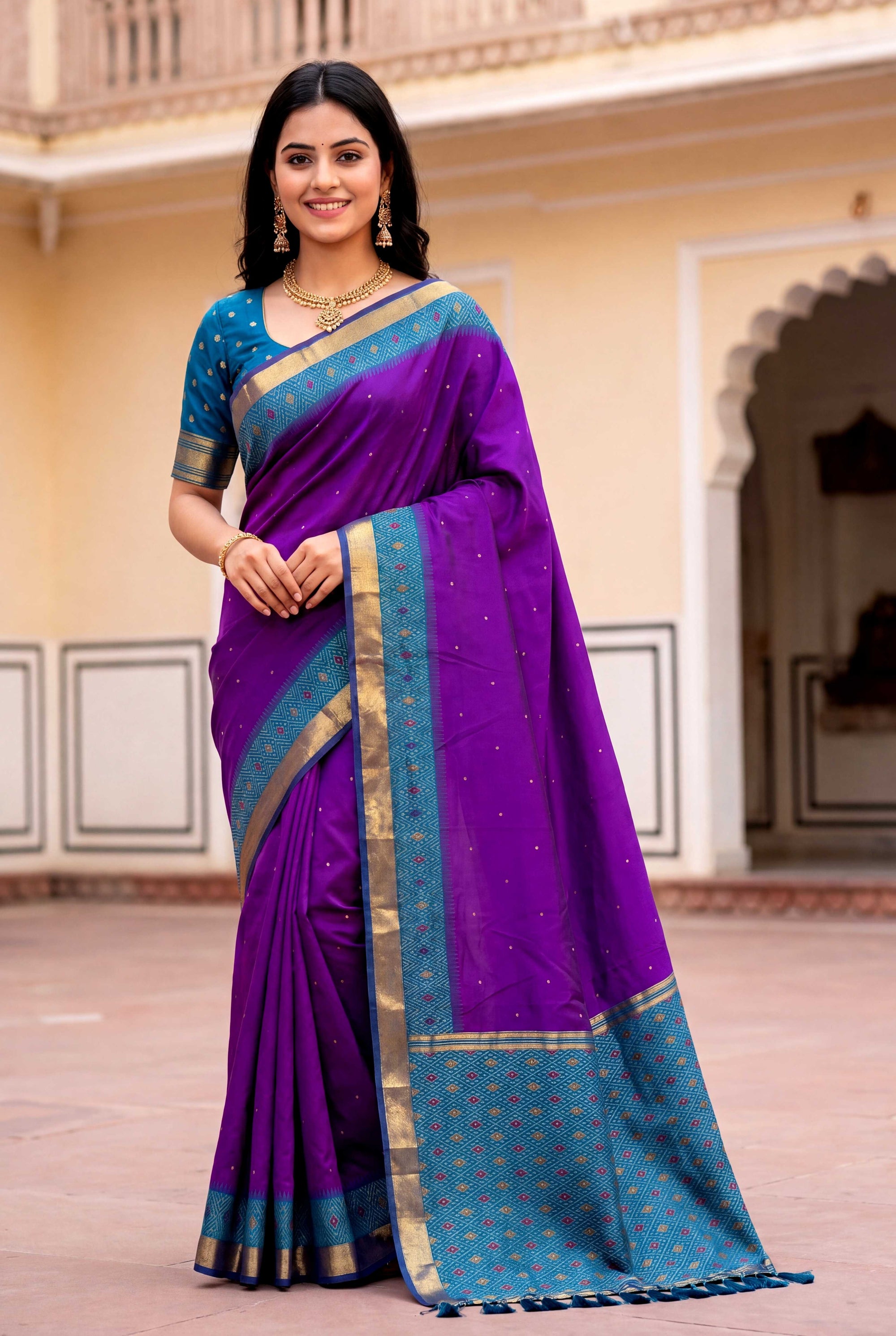 Purple Soft Ikkat Pochampally Patola Silk Zari Woven Saree