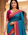 Blue Soft Ikkat Pochampally Patola Silk Zari Woven Saree
