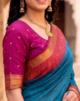 Blue Soft Ikkat Pochampally Patola Silk Zari Woven Saree