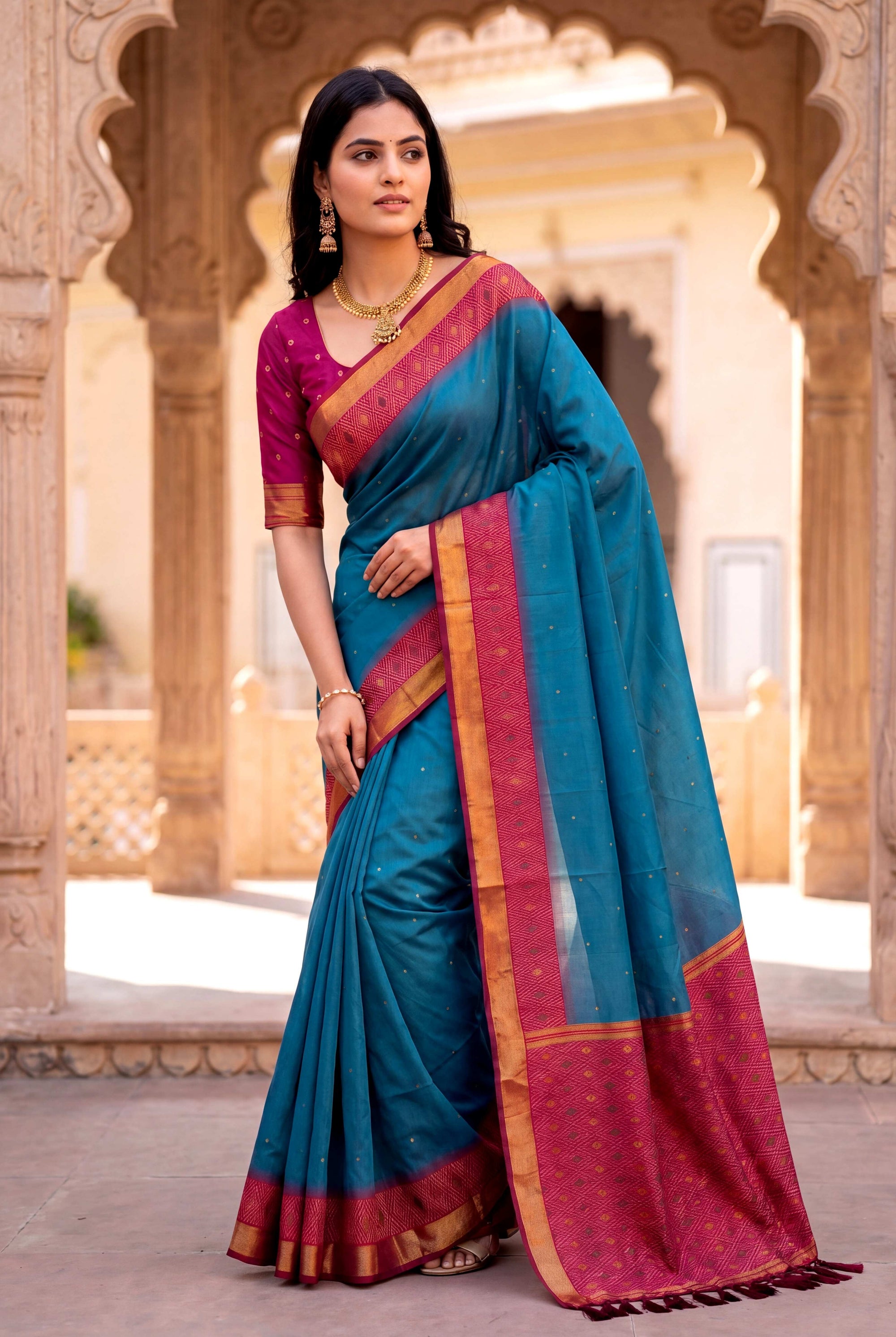 Blue Soft Ikkat Pochampally Patola Silk Zari Woven Saree