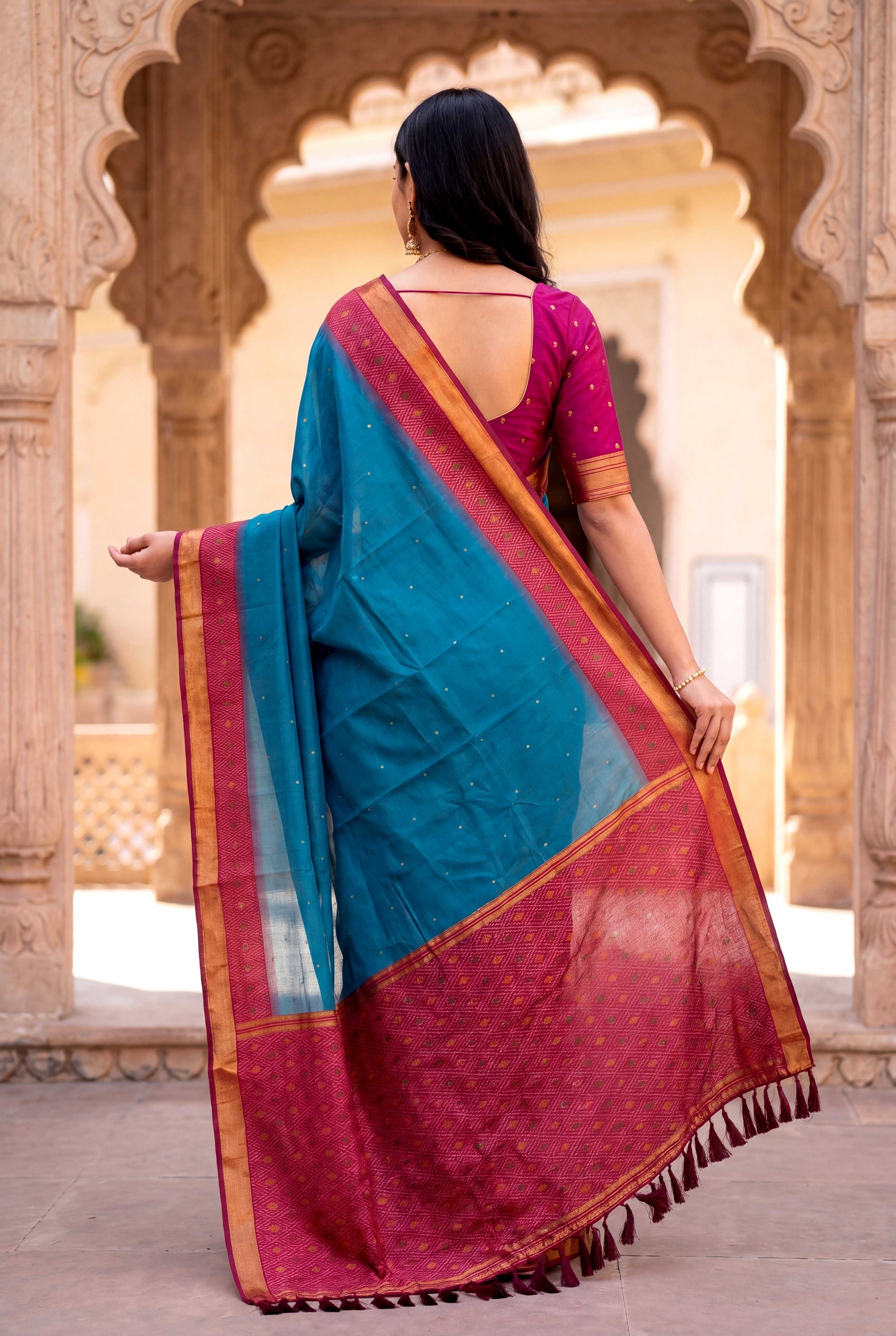 Blue Soft Ikkat Pochampally Patola Silk Zari Woven Saree