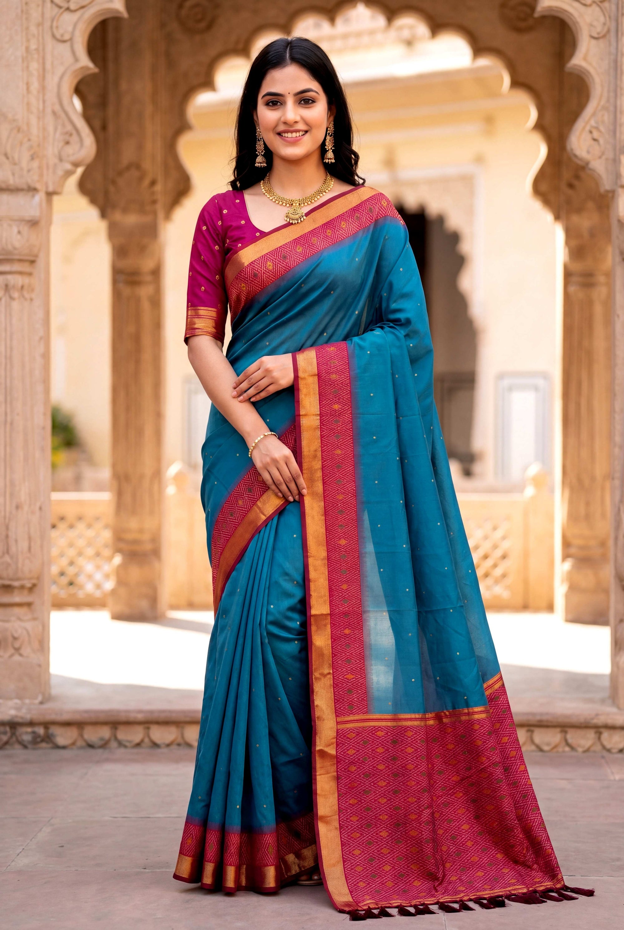 Blue Soft Ikkat Pochampally Patola Silk Zari Woven Saree