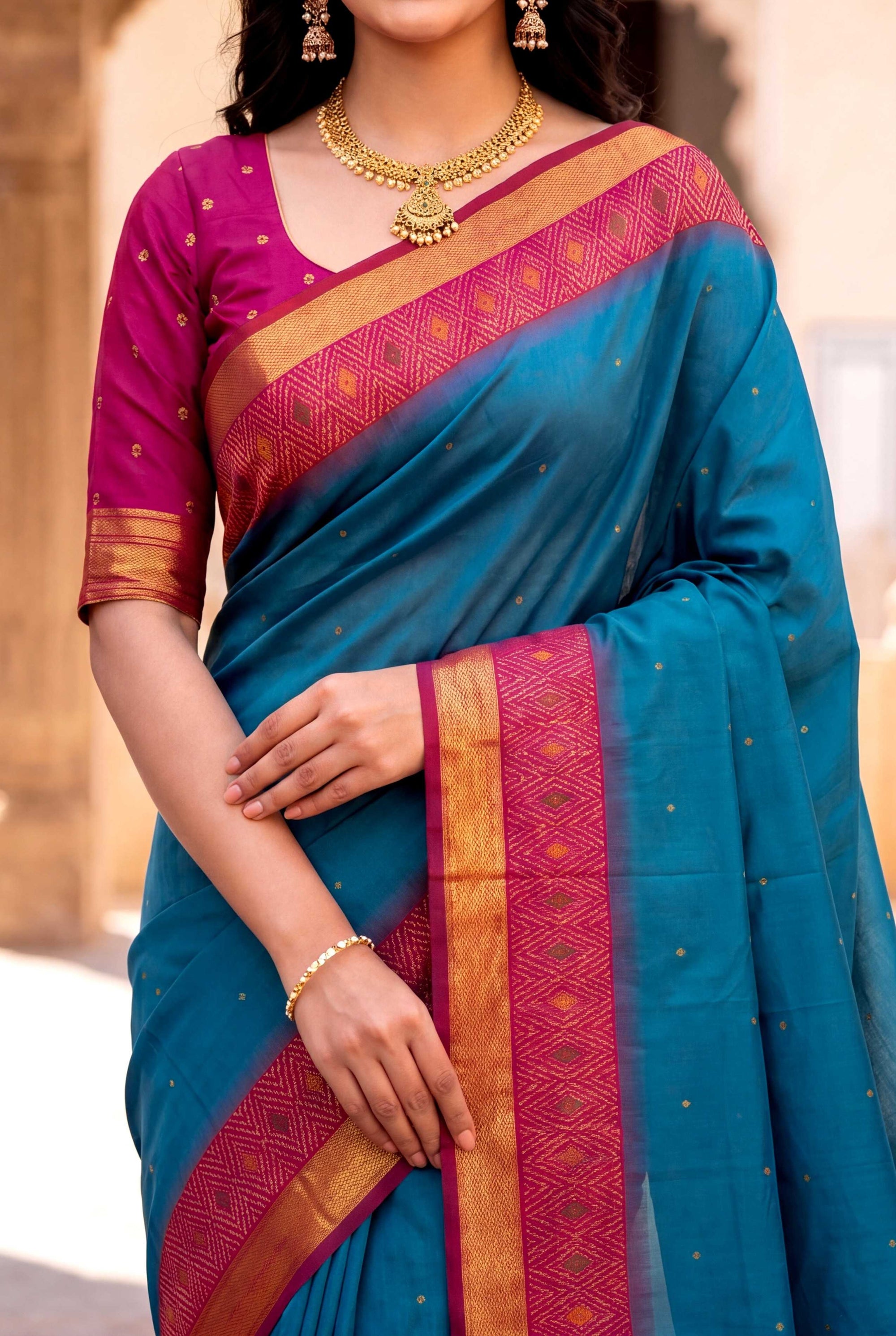 Blue Soft Ikkat Pochampally Patola Silk Zari Woven Saree