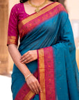 Blue Soft Ikkat Pochampally Patola Silk Zari Woven Saree