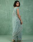 Sky Blue Soft Chanda Silk with Floral Jaal Embroidery Work Designer Saree
