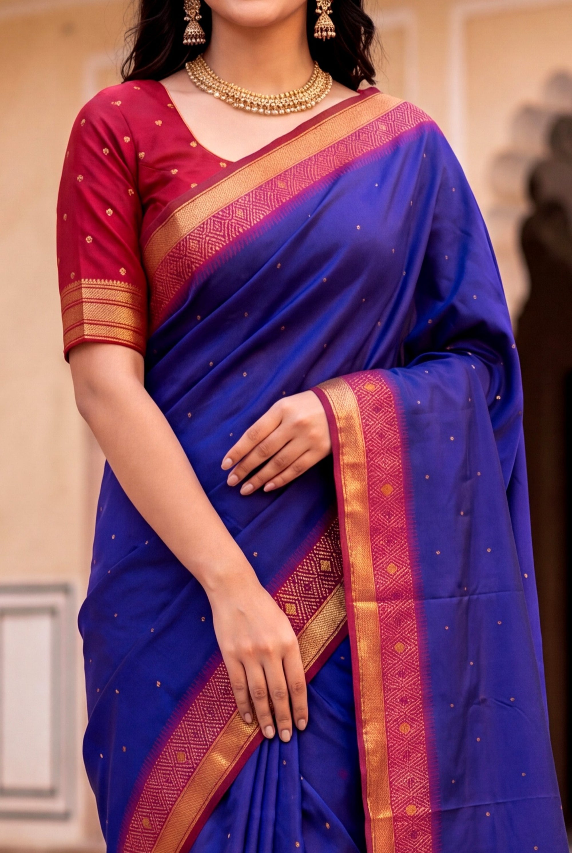Violet Soft Ikkat Pochampally Patola Silk Zari Woven Saree