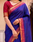Violet Soft Ikkat Pochampally Patola Silk Zari Woven Saree