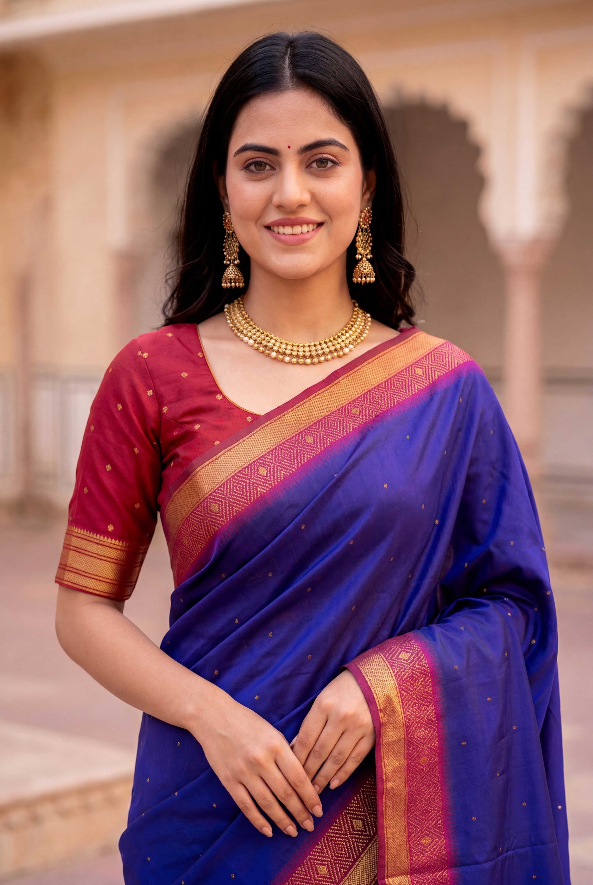 Violet Soft Ikkat Pochampally Patola Silk Zari Woven Saree