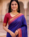 Violet Soft Ikkat Pochampally Patola Silk Zari Woven Saree