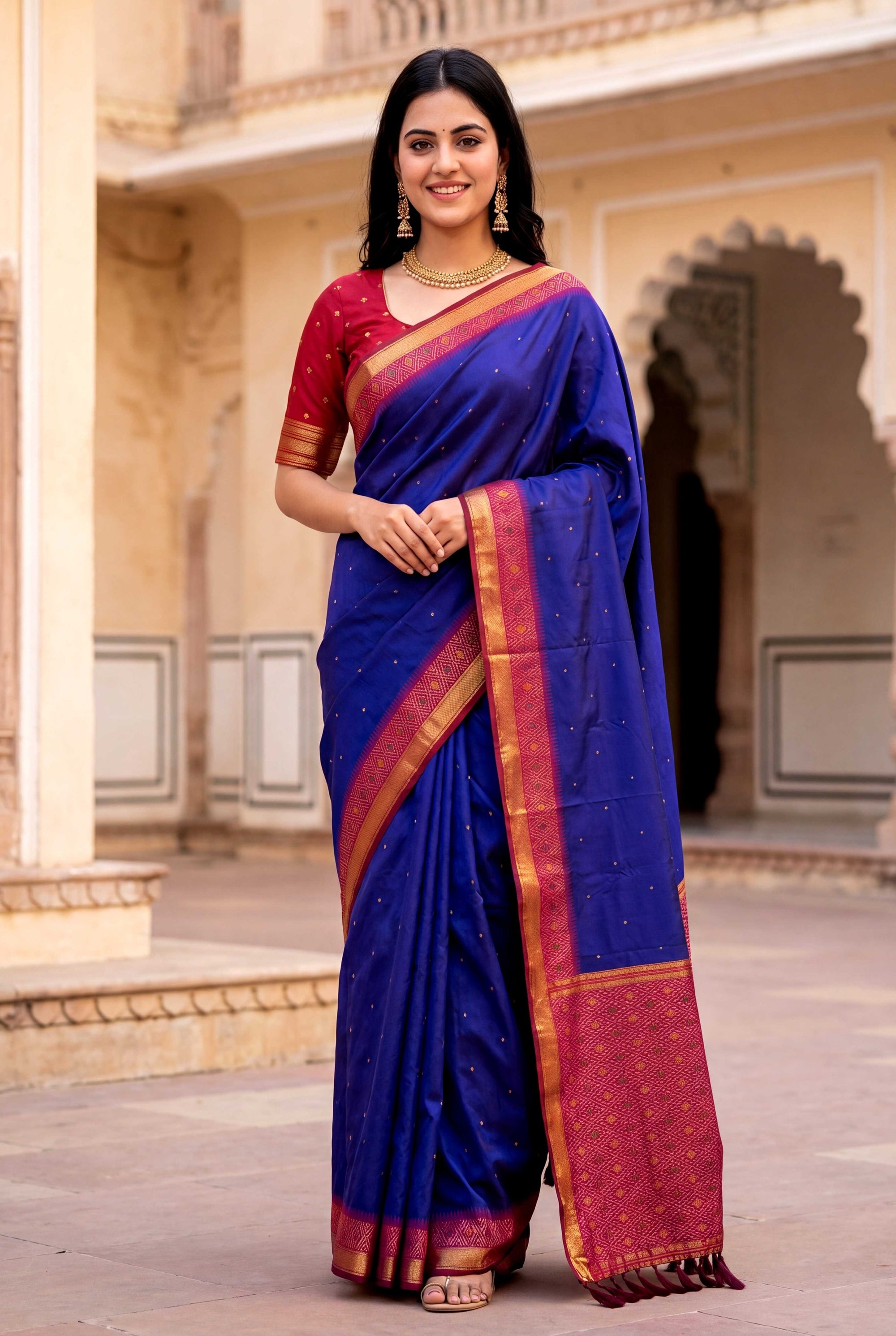 Violet Soft Ikkat Pochampally Patola Silk Zari Woven Saree