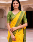 Yellow Soft Ikkat Pochampally Patola Silk Zari Woven Saree