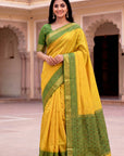 Yellow Soft Ikkat Pochampally Patola Silk Zari Woven Saree